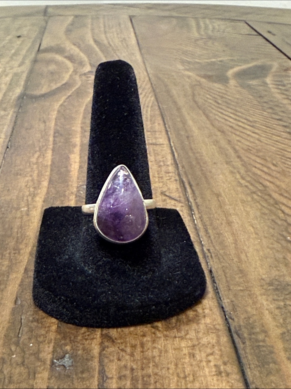 Sterling Silver Teardrop Amethyst Ring - Purple